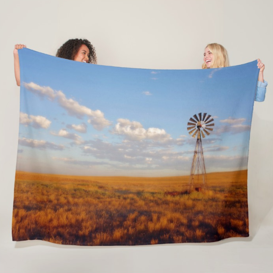 Windmill at Sunset Fleece Blanket